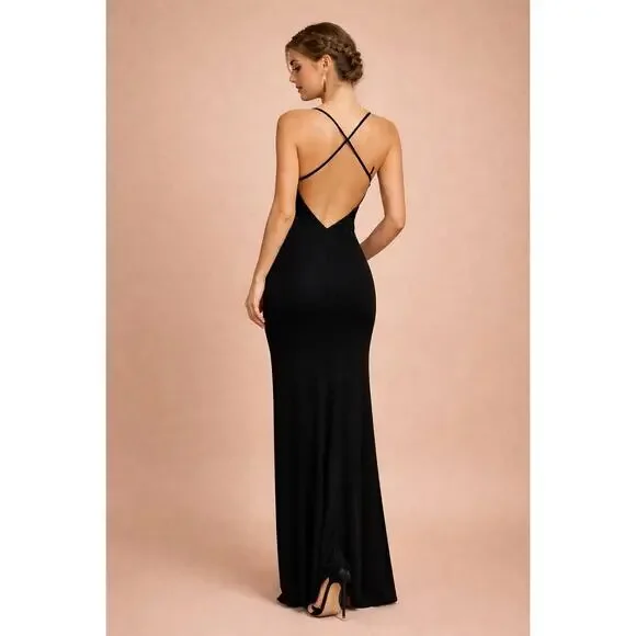 Shakira Formal Maxi Dress Women Medium Black Ruffle Slit Elegant Evening NWT - Picture 6 of 12